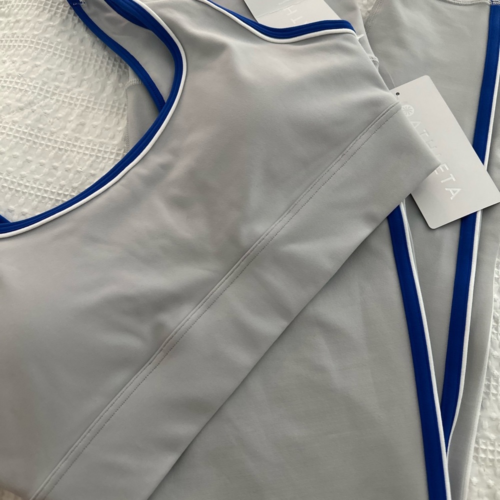 Athleta Gray and Blue Leggings and Bra Set Brand New Size Small
